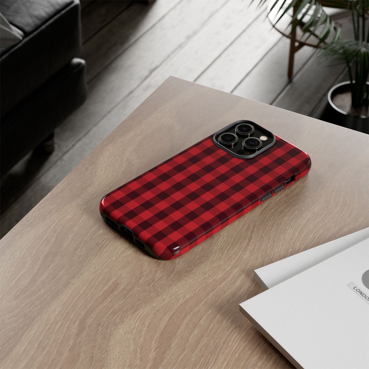 Red Christmas Gingham Pattern - iPhone Case