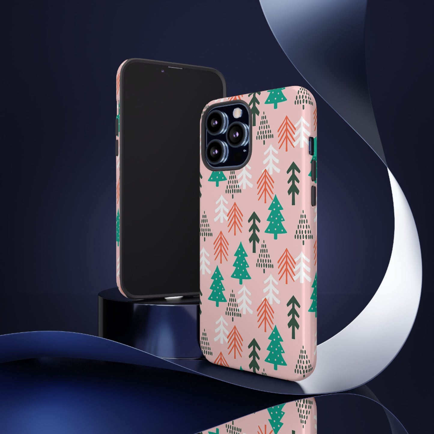 Christmas Trees Pink Background Pattern - iPhone Case