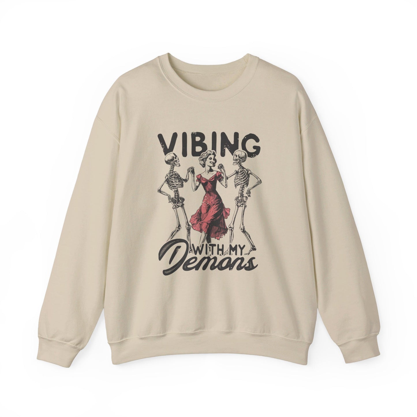 Vibing With My Demons - Vintage Halloween Sweatshirt -Unisex Heavy Blend™ Crewneck Sweatshirt