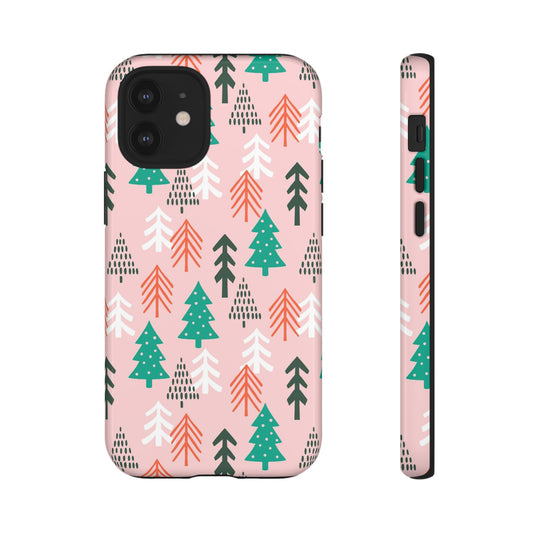 Christmas Trees Pink Background Pattern - iPhone Case