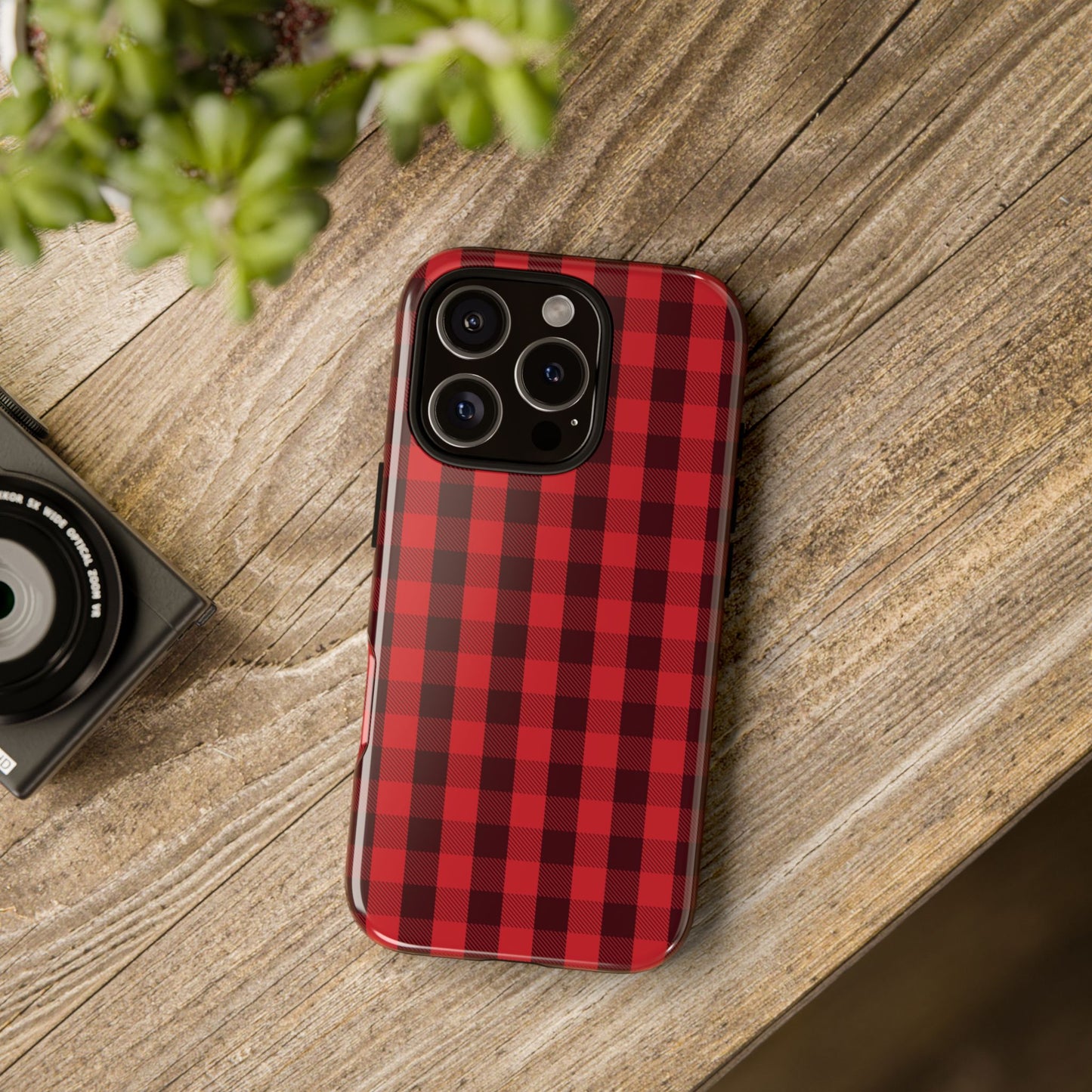 Red Christmas Gingham Pattern - iPhone Case