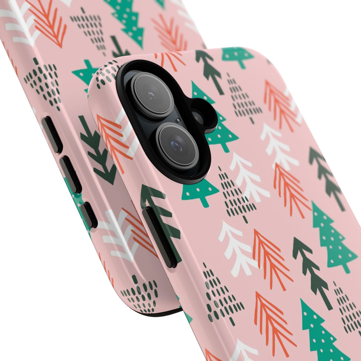 Christmas Trees Pink Background Pattern - iPhone Case