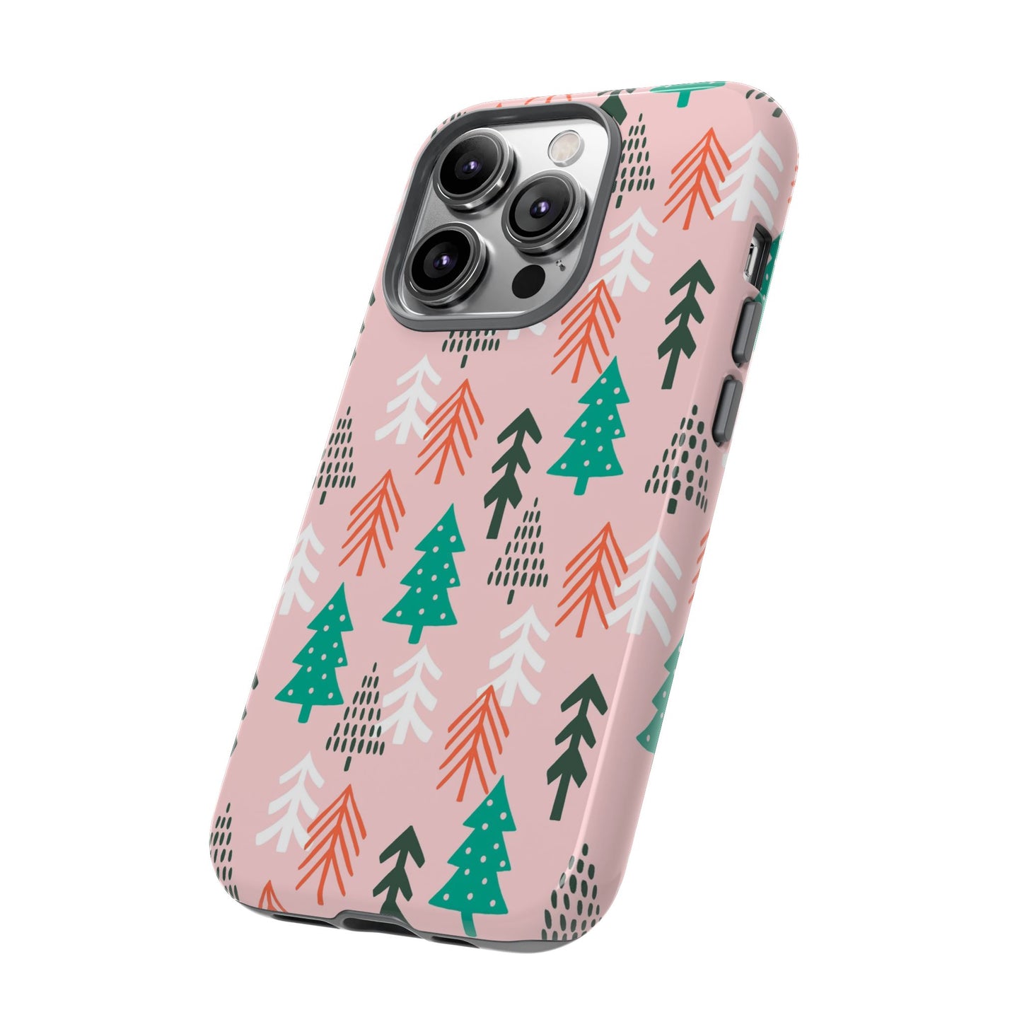 Christmas Trees Pink Background Pattern - iPhone Case