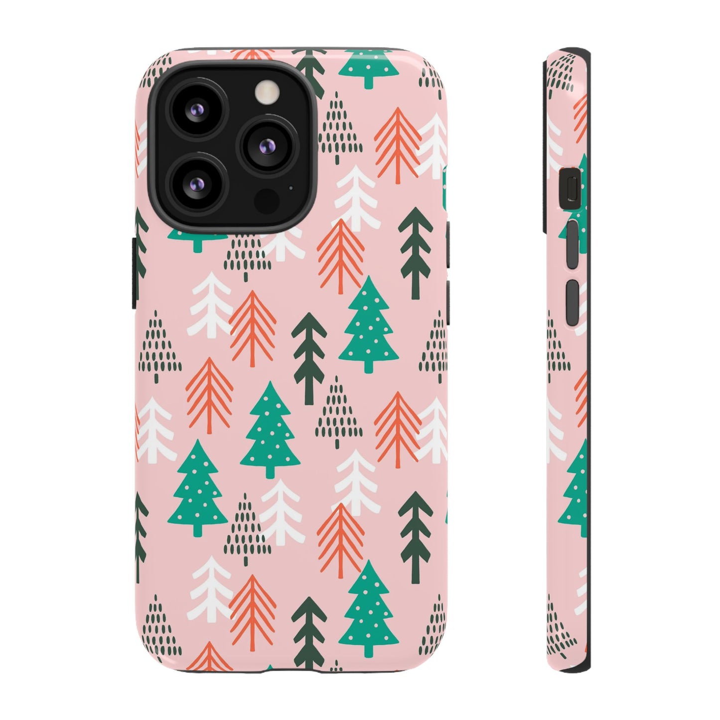 Christmas Trees Pink Background Pattern - iPhone Case