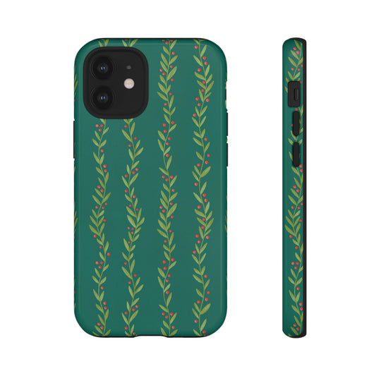 Green Christmas Holly Garland - iPhone Case