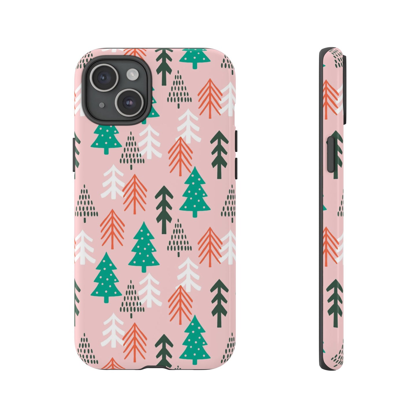 Christmas Trees Pink Background Pattern - iPhone Case