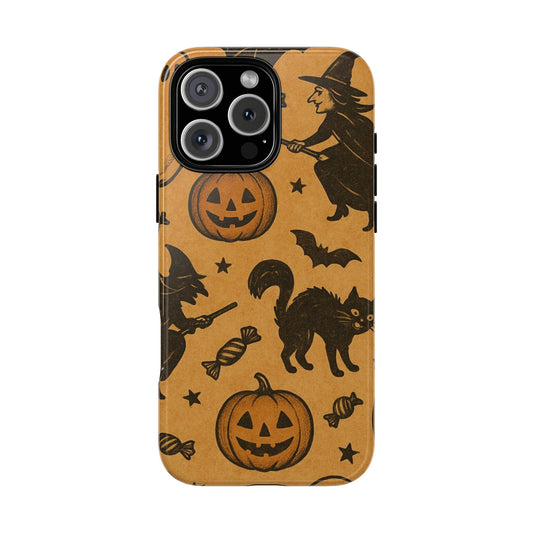 Vintage Halloween Doodles - Orange - iPhone Case