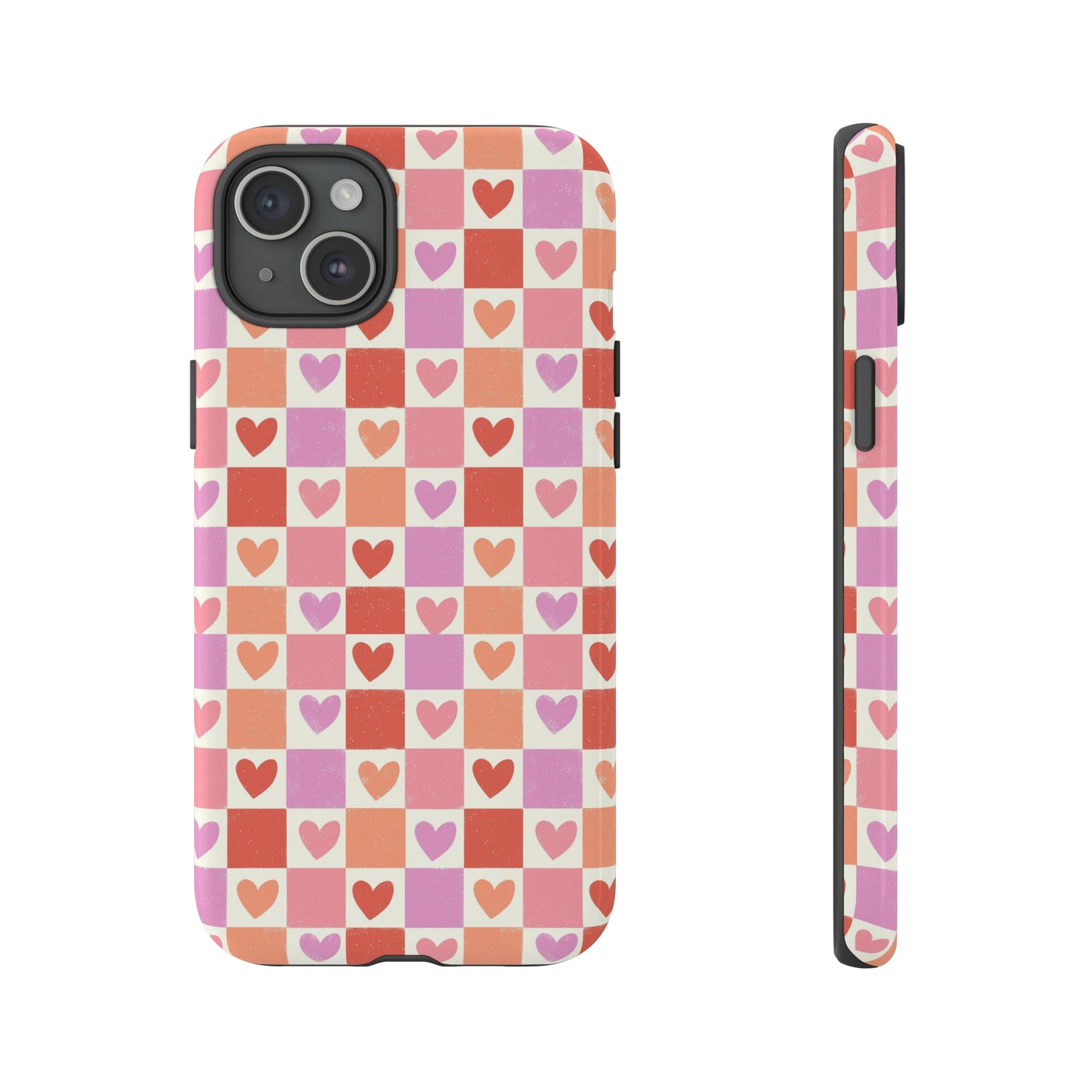 Pink Check Hearts iPhone Case