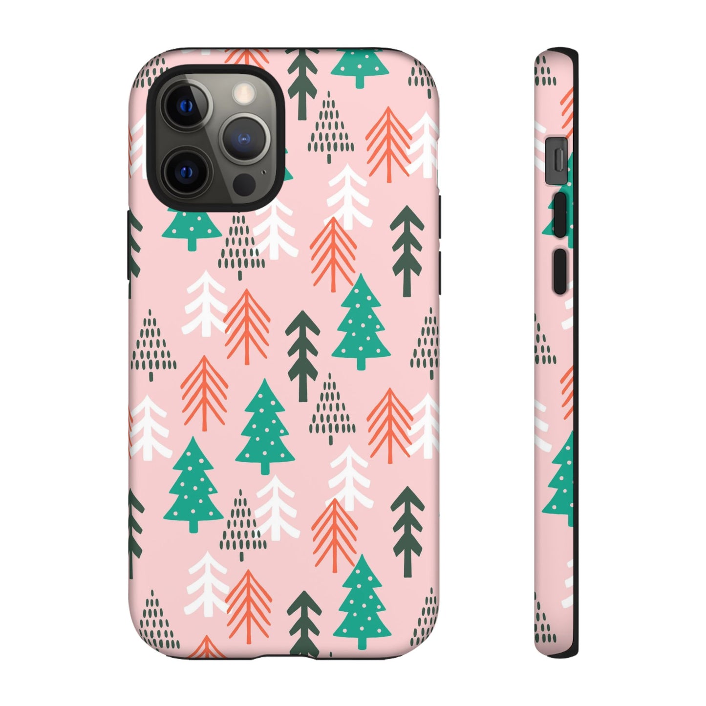 Christmas Trees Pink Background Pattern - iPhone Case