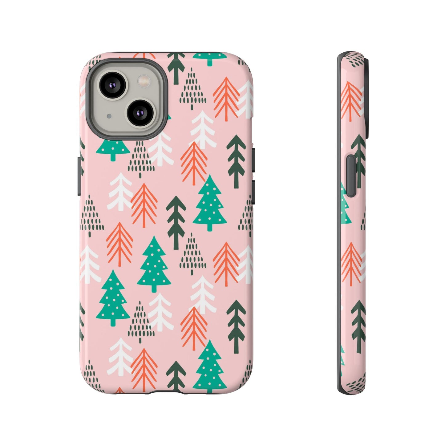 Christmas Trees Pink Background Pattern - iPhone Case