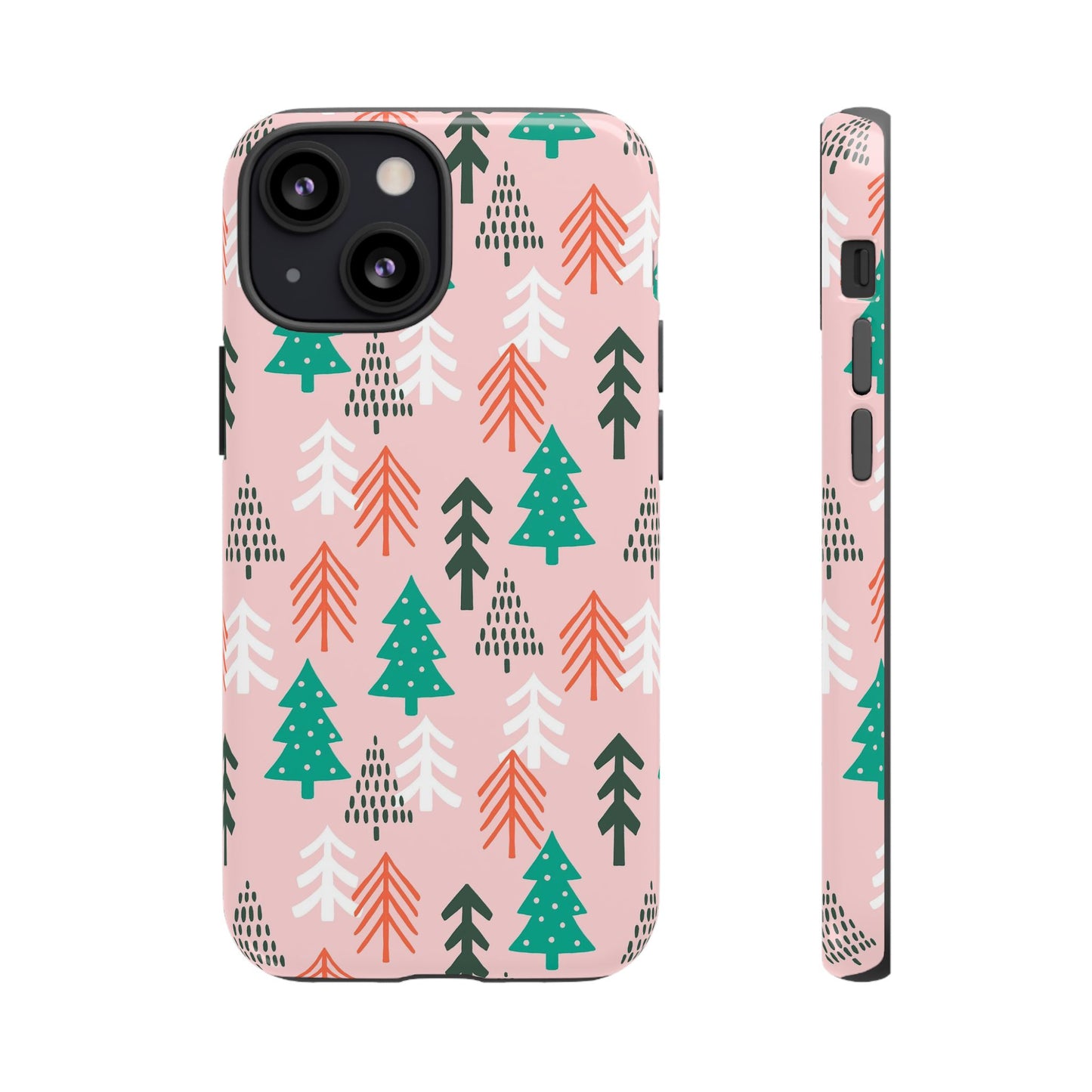 Christmas Trees Pink Background Pattern - iPhone Case