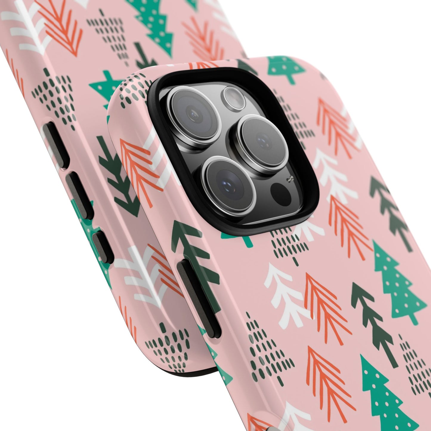 Christmas Trees Pink Background Pattern - iPhone Case