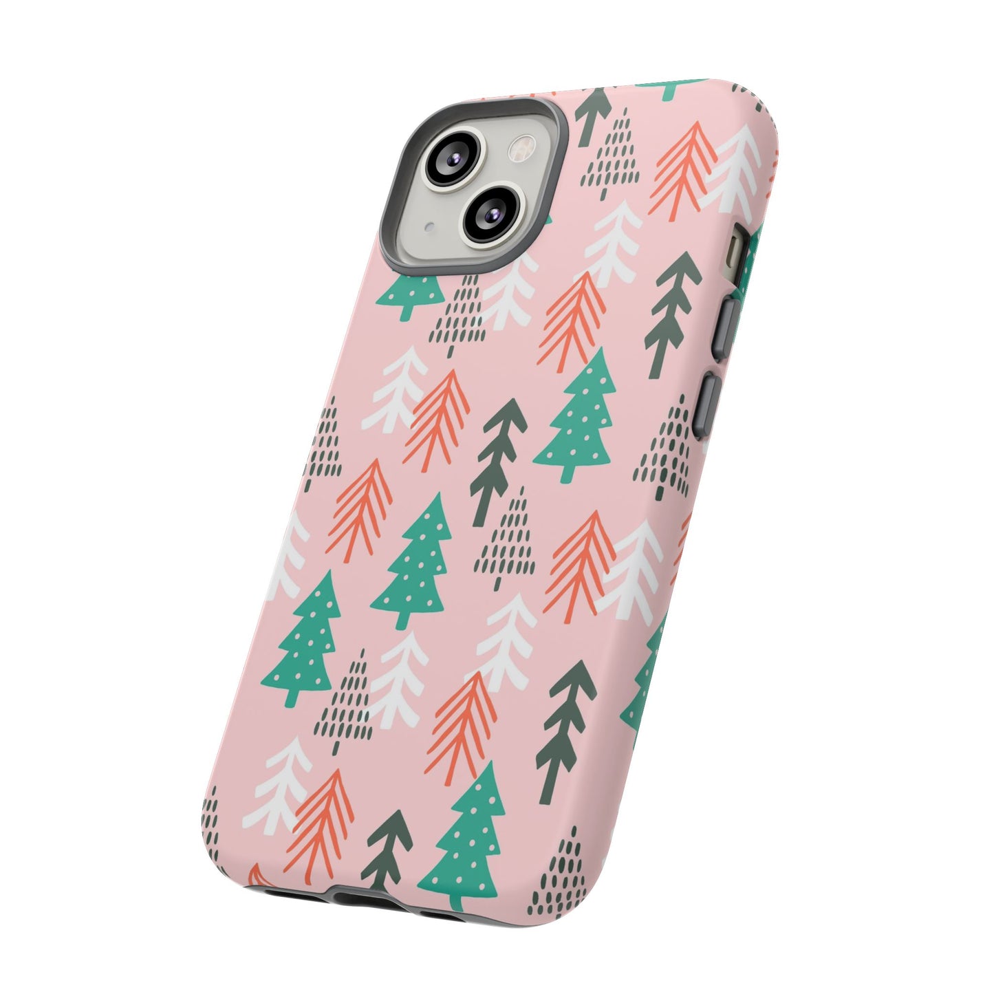 Christmas Trees Pink Background Pattern - iPhone Case