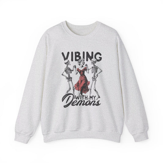 Vibing With My Demons - Vintage Halloween Sweatshirt -Unisex Heavy Blend™ Crewneck Sweatshirt