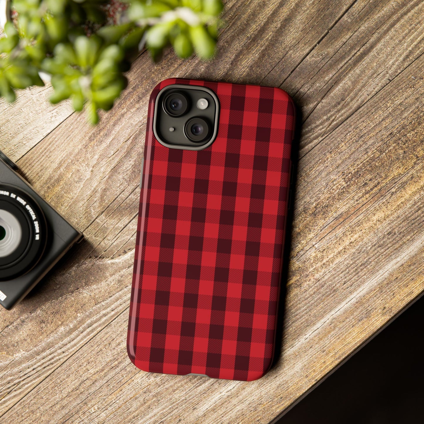 Red Christmas Gingham Pattern - iPhone Case