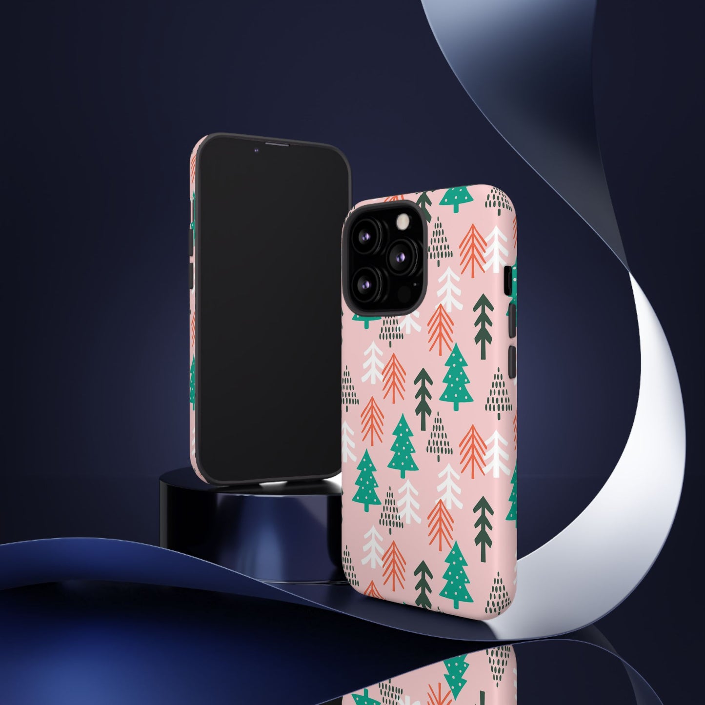 Christmas Trees Pink Background Pattern - iPhone Case