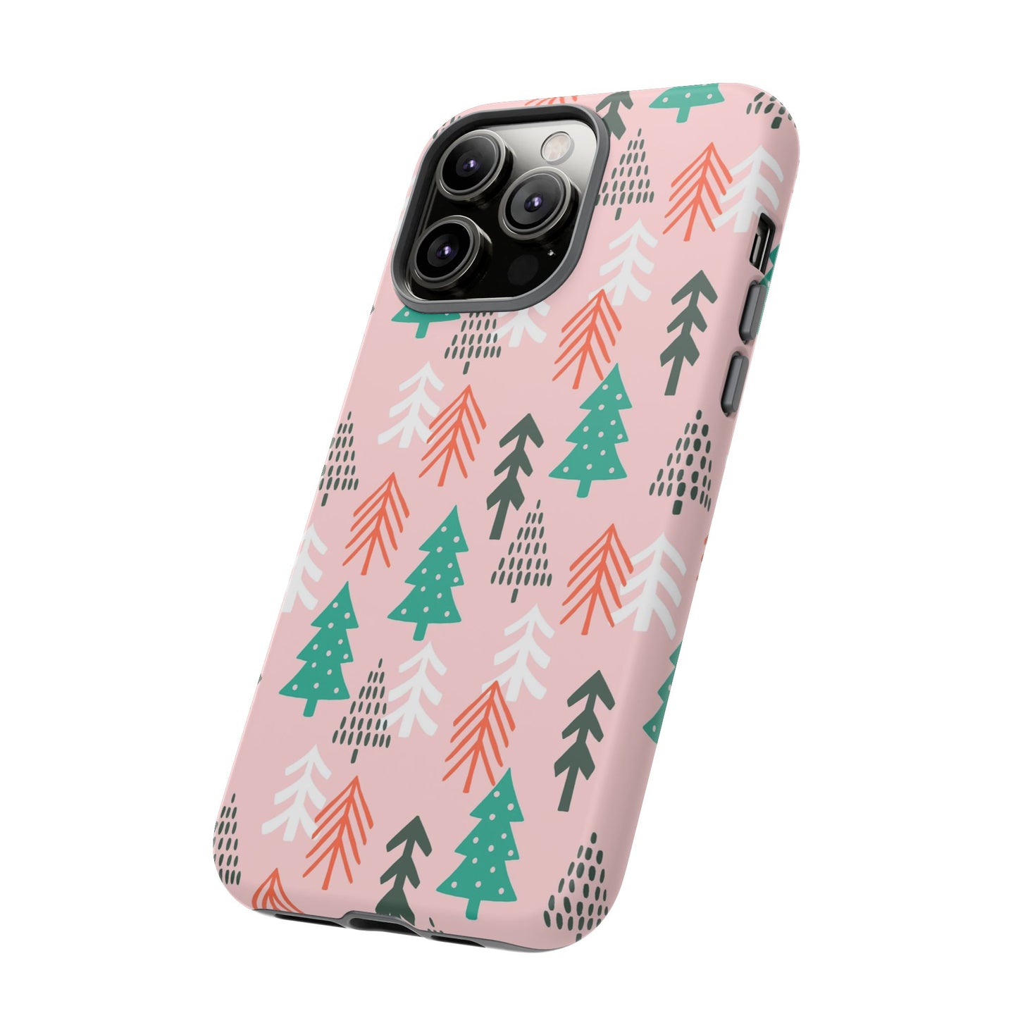 Christmas Trees Pink Background Pattern - iPhone Case