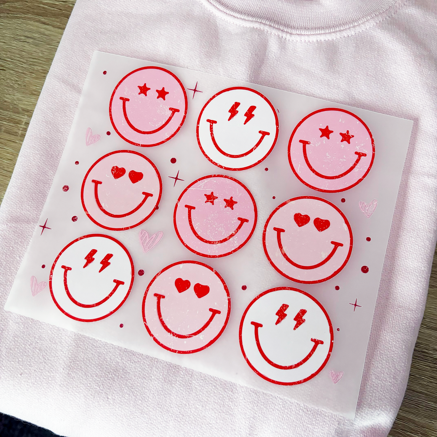 PINK HAPPY FACES - DTF HEAT TRANSFER