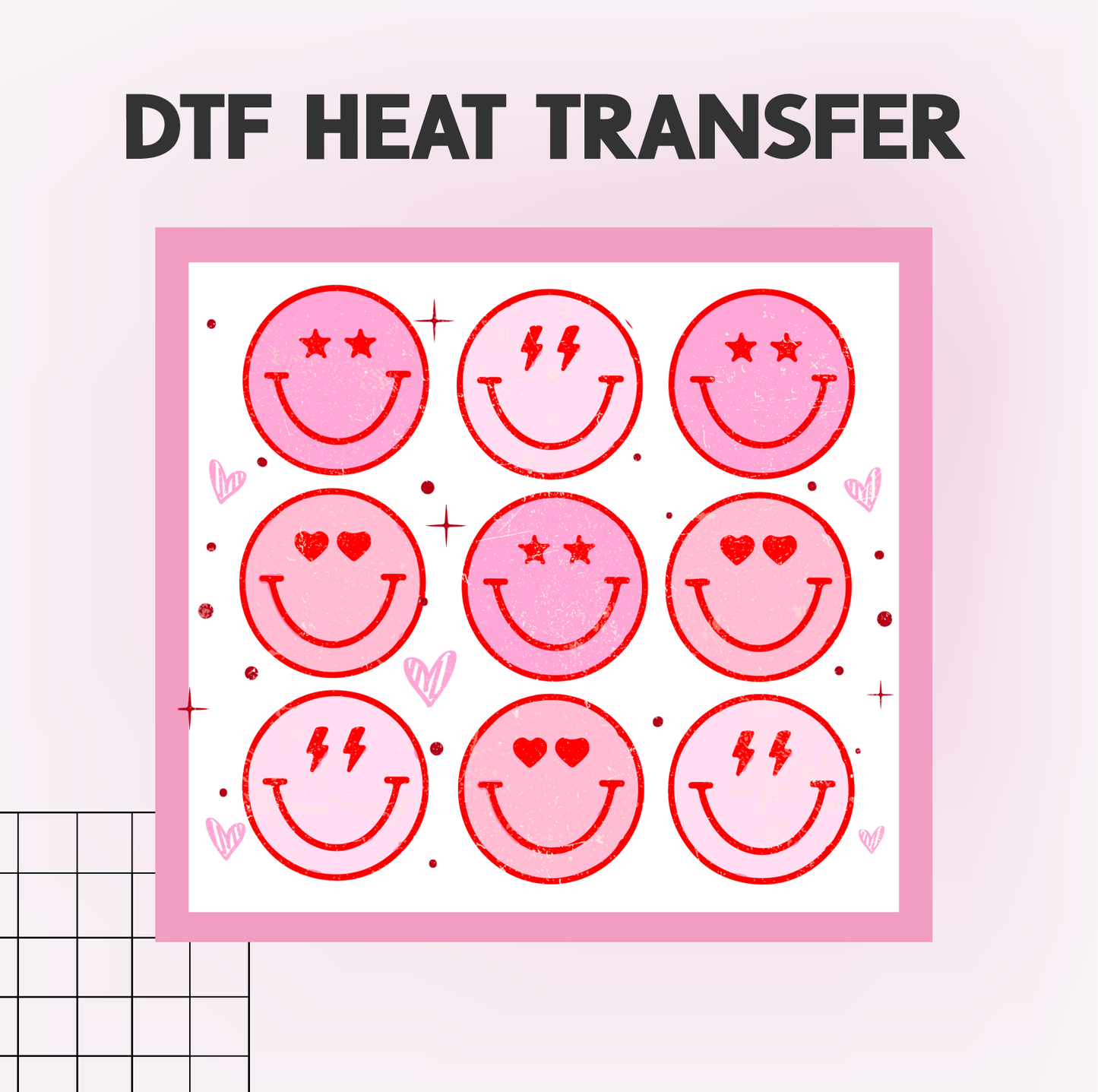 PINK HAPPY FACES - DTF HEAT TRANSFER